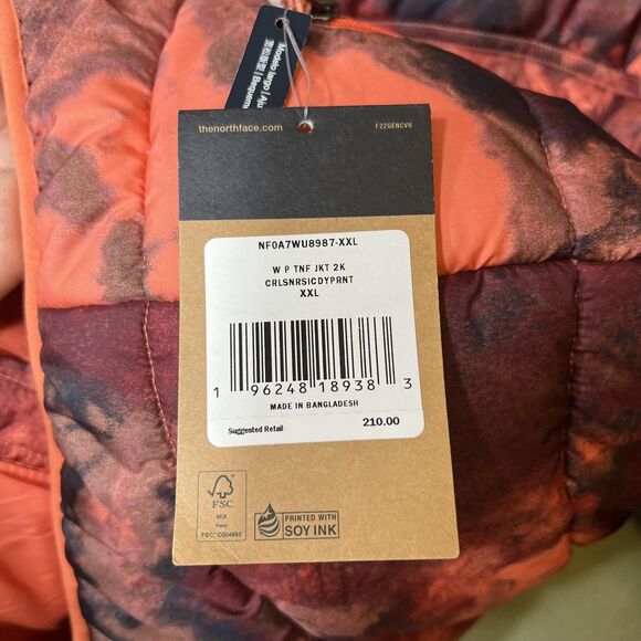 The North Face Jacket Womens 2XL Coral Black Relaxed Fit Puffer Zip NF0A7WU8 - Picture 5 of 13